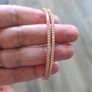 Elegant Rose Gold Tone Crystal Stones Outside And Inner Loop Hoop Earrings